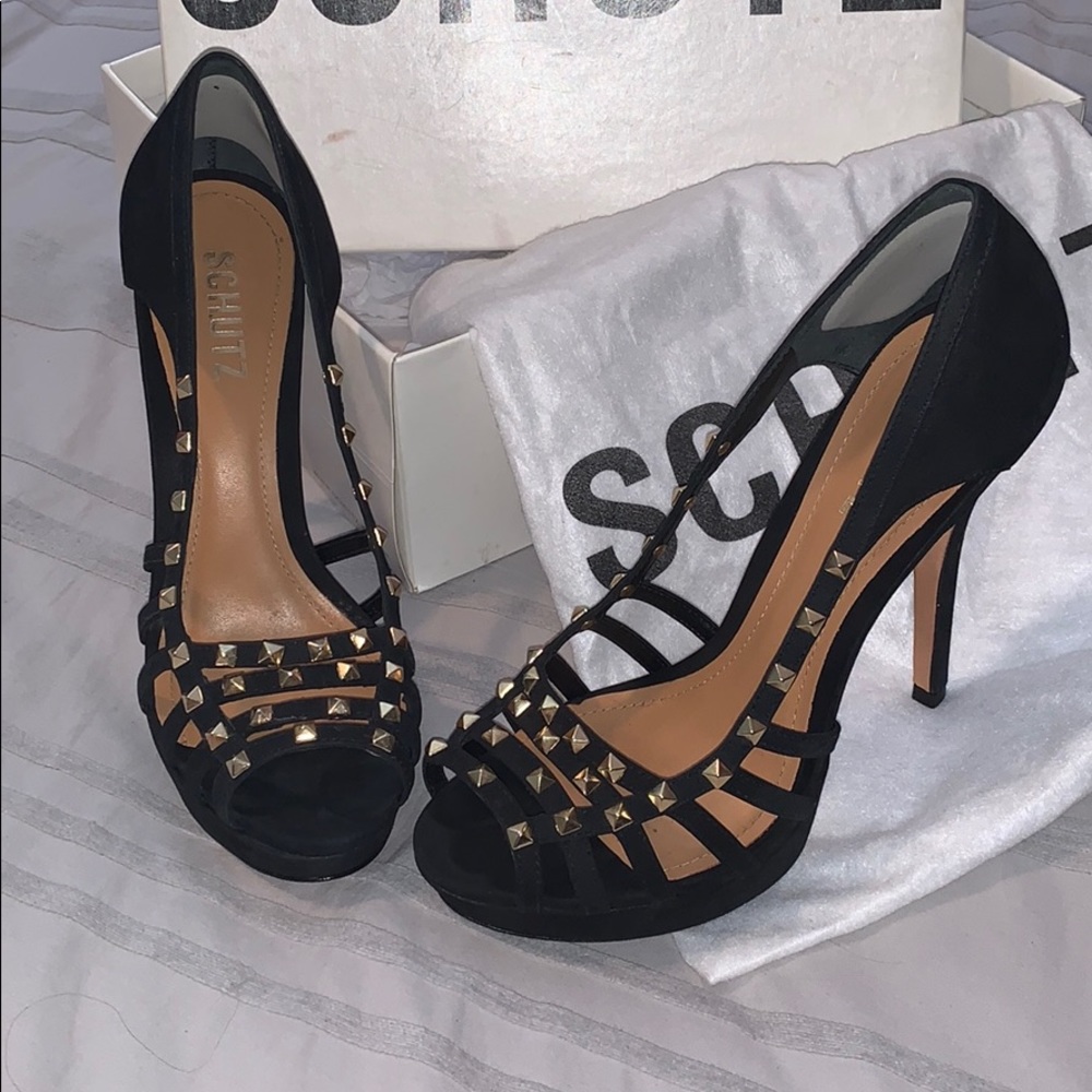 ✨Schutz Black and Gold Stud Heels ✨
